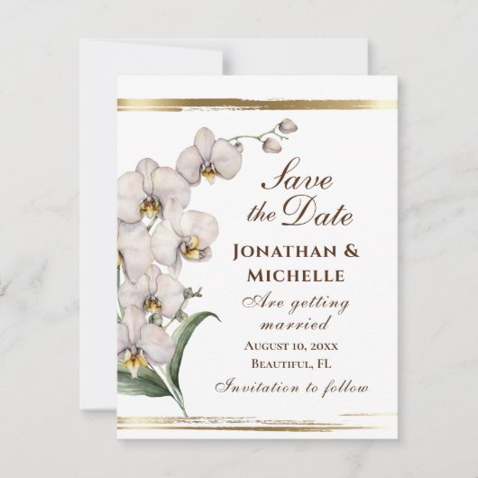 Eleganter White Orchids Gold Frame Christlich Save The Date (Vorderseite)