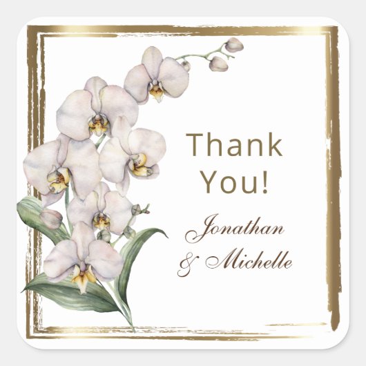 Eleganter White Orchids Gold Frame Danke für Ihre  Quadratischer Aufkleber (Vorderseite)