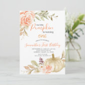 Eleganter White Peach Wassercolor Fall Pumpkin Ein Einladung (Stehend Vorderseite)