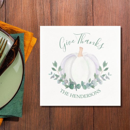 Eleganter White Pumpkin Erntedank Serviette