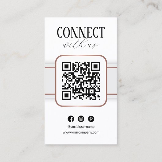 Eleganter White Rose Gold Connect mit US QR Code Visitenkarte (Vorderseite)