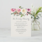 Eleganter White Rose Memorial Announcement Service Einladung (Stehend Vorderseite)