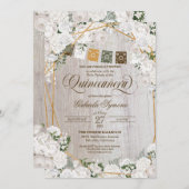 Eleganter White Roses Western Rustic Quinceanera I Einladung (Vorne/Hinten)