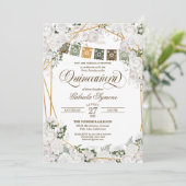 Eleganter White Roses Western Rustic Quinceanera I Einladung (Stehend Vorderseite)