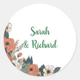 Eleganter White Round Floral Wedding Kleeblatt Runder Aufkleber