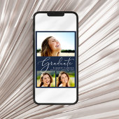 Eleganter White Script 3 Foto Blue Abschluss Ankündigung