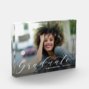 Eleganter White Script Abschluss Modern Fotoblock