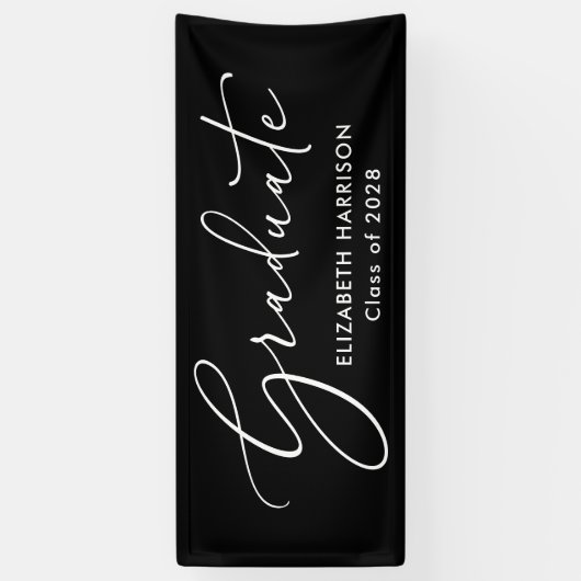 Eleganter White Script Black Abschluss Banner (Vertikal)