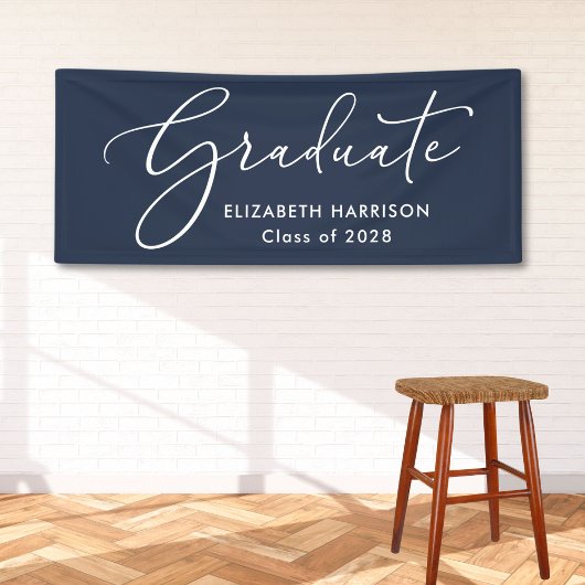 Eleganter White Script Blue Abschluss Banner