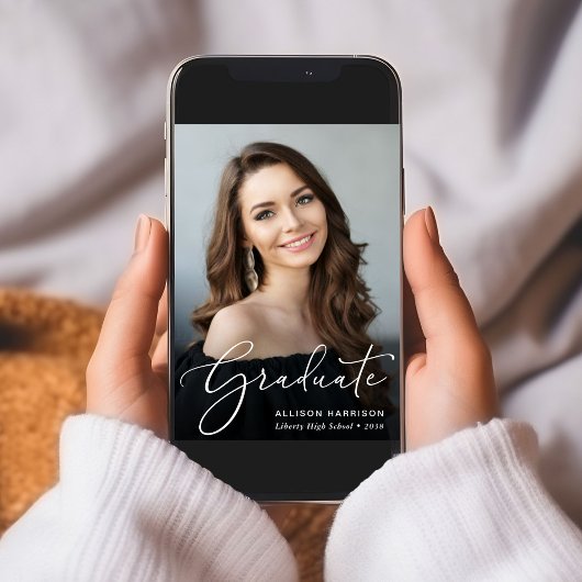 Eleganter White Script Foto Overlay-Abschluss Ankündigung