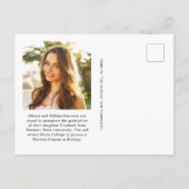 Eleganter White Script Foto Overlay-Abschluss Ankündigungspostkarte (Rückseite)