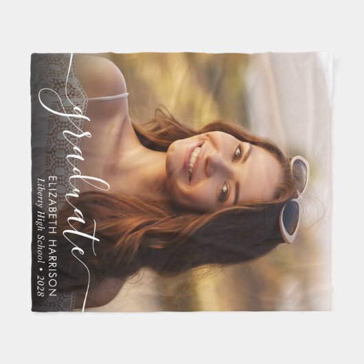 Eleganter White Script Foto Overlay-Abschluss Fleecedecke (Vorderseite (Horizontal))