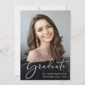Eleganter White Script Foto Overlay Blue Abschluss Ankündigung (Vorderseite)