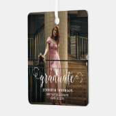 Eleganter White Script Moderner Foto Abschluss Ornament Aus Metall (Vorderseite links)