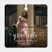 Eleganter White Script Moderner Foto Abschluss Ornament Aus Metall (Rückseite)