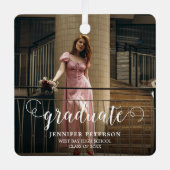 Eleganter White Script Moderner Foto Abschluss Ornament Aus Metall (Vorderseite)