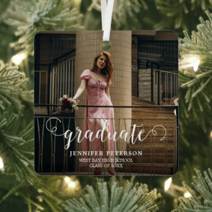 Eleganter White Script Moderner Foto Abschluss Ornament Aus Metall