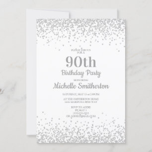 Eleganter White Silver Glitzer 90. Geburtstag Einladung