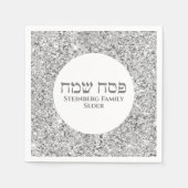 Eleganter White Silver Glitzer Hebrew Happy Passov Serviette (Vorderseite)
