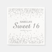 Eleganter White Silver Glitzer Sweet 16 Name Serviette (Vorderseite)