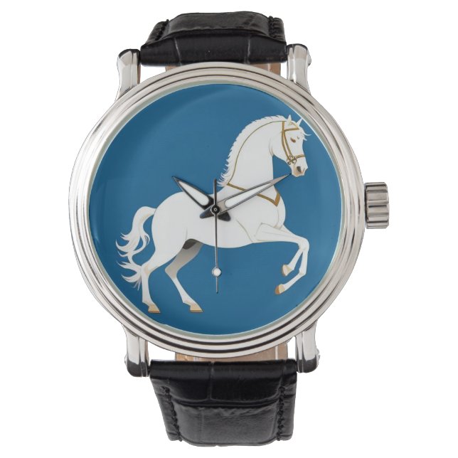 Eleganter White Stallion Illustration Armbanduhr (Vorderseite)