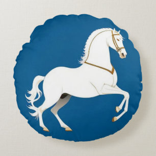 Eleganter White Stallion Illustration Rundes Kissen