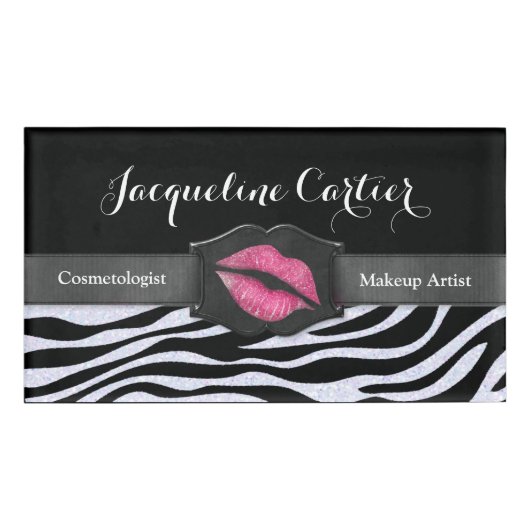 Eleganter White Zebra Glitzer Kiss Name Tag Namenschild (Vorderseite)