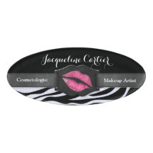 Eleganter White Zebra Glitzer Kiss Oval Name Tag