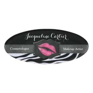 Eleganter White Zebra Glitzer Kiss Oval Name Tag Namenschild