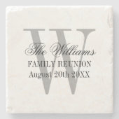 Eleganter Wiedersehen-Name Monogramm weißer Marmor Steinuntersetzer (Vorderseite)