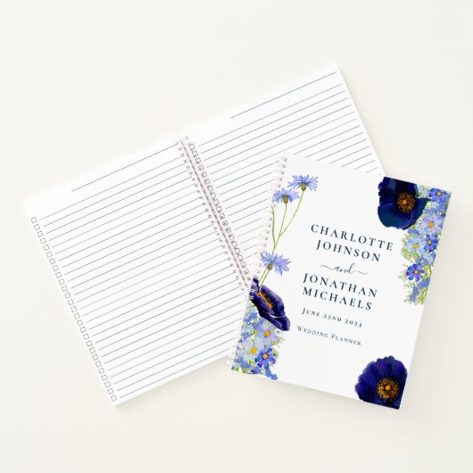 Eleganter Wildblume Blue Wedding Planner Notizblock (Innenseite)