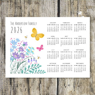 Eleganter Wildblumen Butterfly Family Calendar 202 Magnetkarte