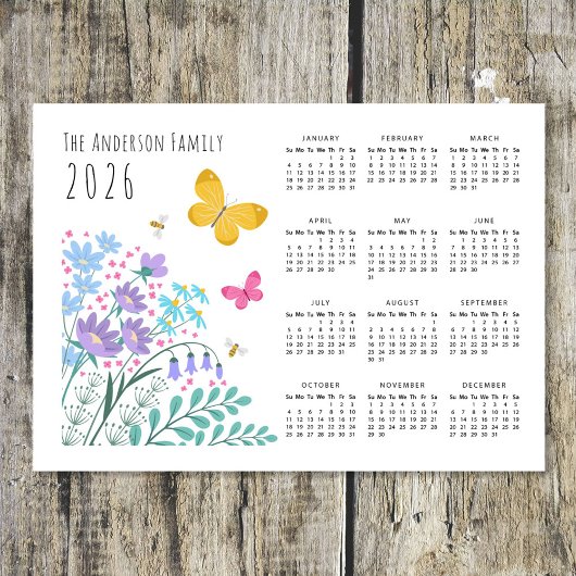 Eleganter Wildblumen Butterfly Family Calendar 202 Magnetkarte
