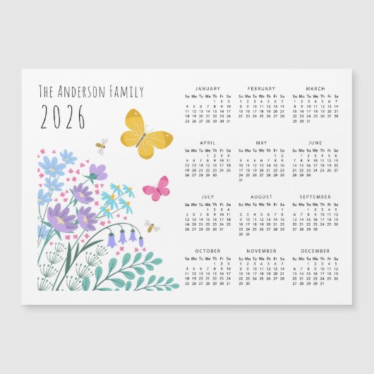 Eleganter Wildblumen Butterfly Family Calendar 202 Magnetkarte (Vorderseite)