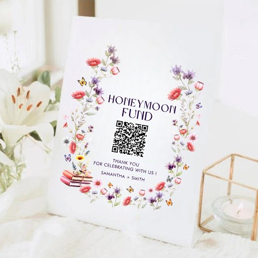 Eleganter Wildblumen-Hochzeitsfonds QR-Code Hochze Sockelschild