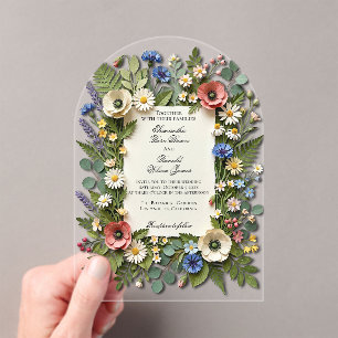 Eleganter Wildblumengarten Acryl-Hochzeit Acryleinladungen