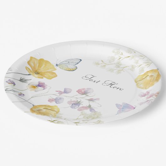 Eleganter wilder Blütenschmetterling Pappteller (Schrägansicht)