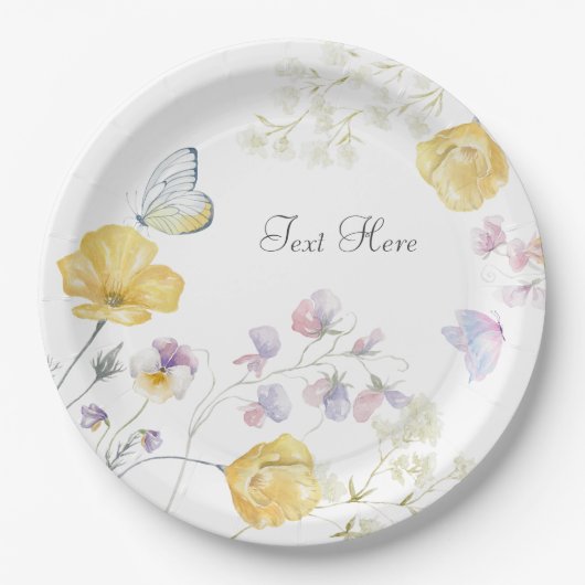 Eleganter wilder Blütenschmetterling Pappteller (Vorderseite)