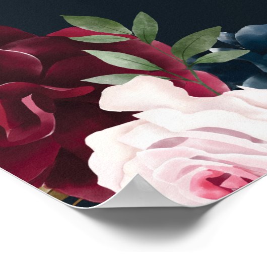 Eleganter Willkommensgeist Burgund & Navy Floral Poster (Ecke)