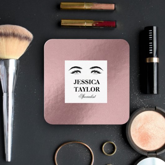 Eleganter Wimpernschlag, goldfarbener Rosa Quadrat Quadratische Visitenkarte