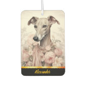 Eleganter Windhund mit Blume und Bändern geschmück Autolufterfrischer (Vorderseite)