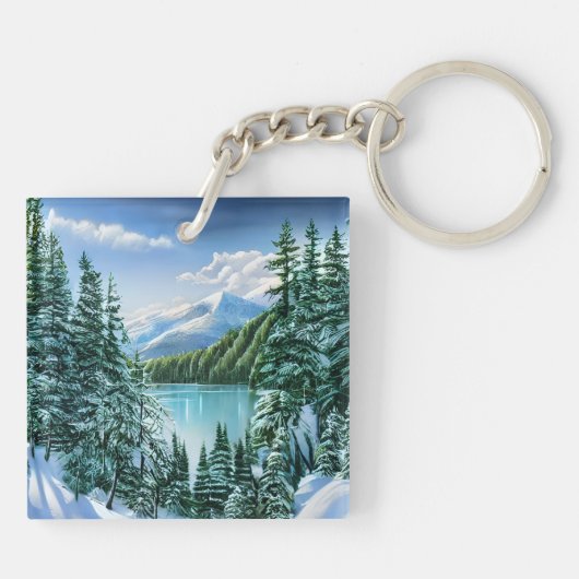 Eleganter Winter Bergsee-Zauber im Val Piora Schlüsselanhänger (Rückseite)