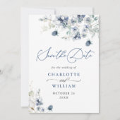 Eleganter Winter Blue Foliage Boho Wedding QR-Code Save The Date (Vorderseite)
