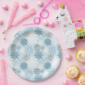 Eleganter Winter Blue Silver Glitzer Schneeflocken Pappteller (Party)