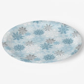 Eleganter Winter Blue Silver Glitzer Schneeflocken Pappteller (Schrägansicht)