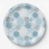 Eleganter Winter Blue Silver Glitzer Schneeflocken Pappteller (Vorderseite)