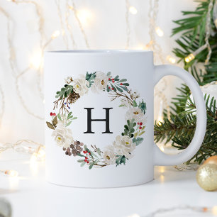 Eleganter Winter-Blumenkranz-Monogramm-Feiertag Kaffeetasse