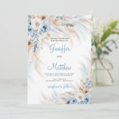 Eleganter Winter boho staubige blaue Elfenbein Blu Einladung (Stehend Vorderseite)