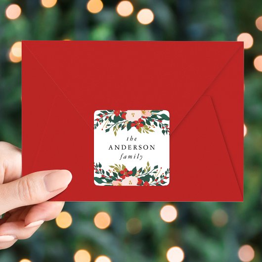 Eleganter Winter Botanicals Urlaub Quadratischer Aufkleber