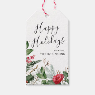 Eleganter Winter botanische Foliage Happy Holidays Geschenkanhänger